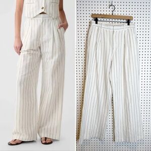 GAP | 365 High Rise Linen-Cotton Trousers in White & Navy Blue Stripe Sz. 10